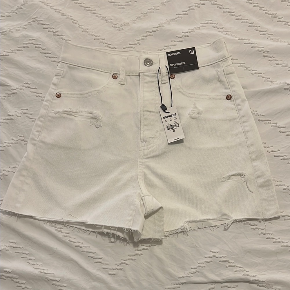 Express White Jean Shorts with Distressed Detailing